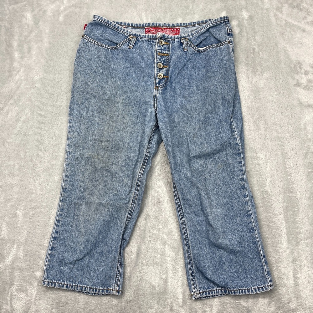 No Excuses Capri Jeans‎ Girls 13/14 (33x19) Blue Denim Y2k Straight Button Fly